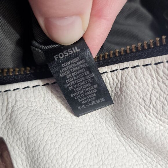 Fossil Two-Tone Leather Tote Bag With Adjustable Crossbody Strap Brass‎ Hardware - Picture 3 of 11